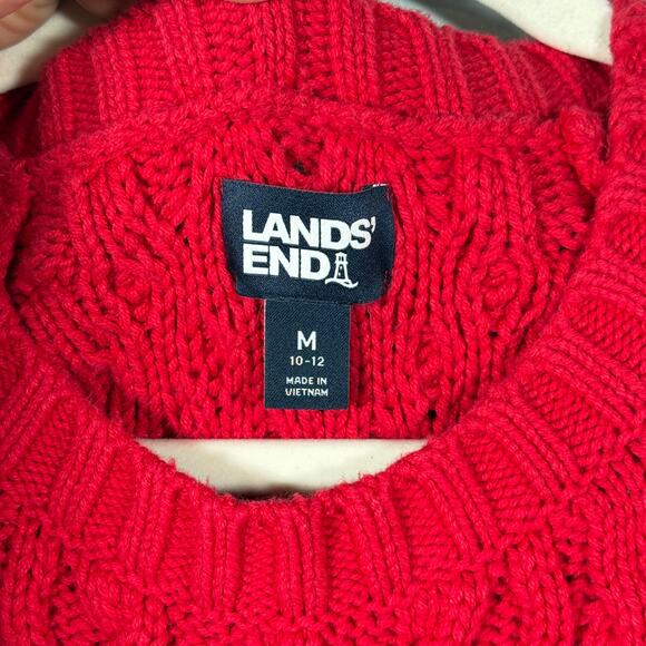 Lands’ End Cable Knit Sweater Dress Red Long Sleeve M 10/12 Winter Cozy Holiday - Picture 2 of 7